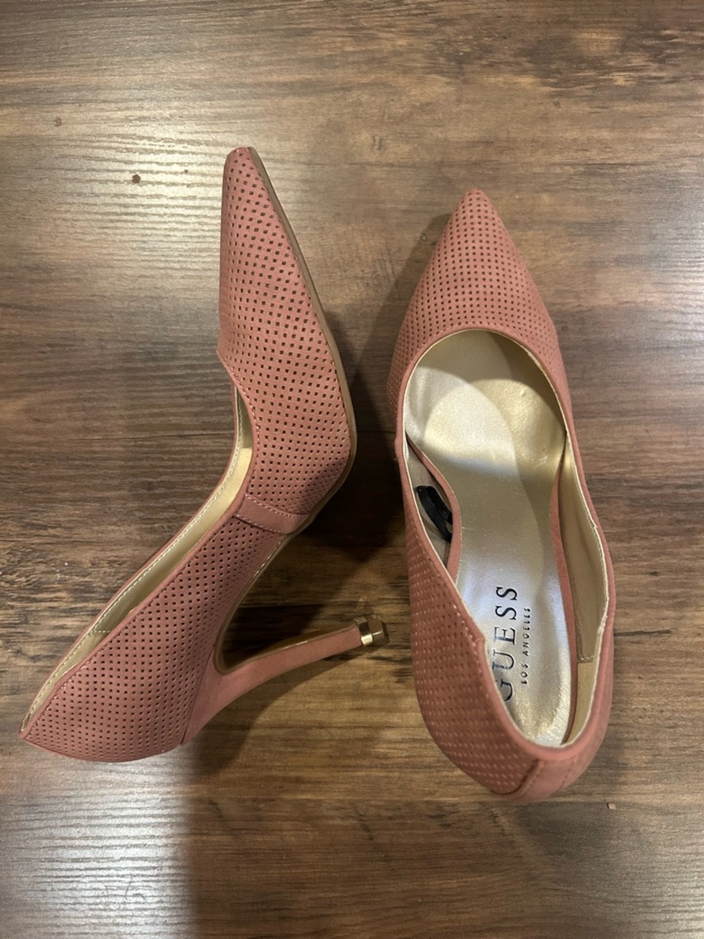 GUESS Dusty Rose Perforated Pointed-Toe Stiletto Heels